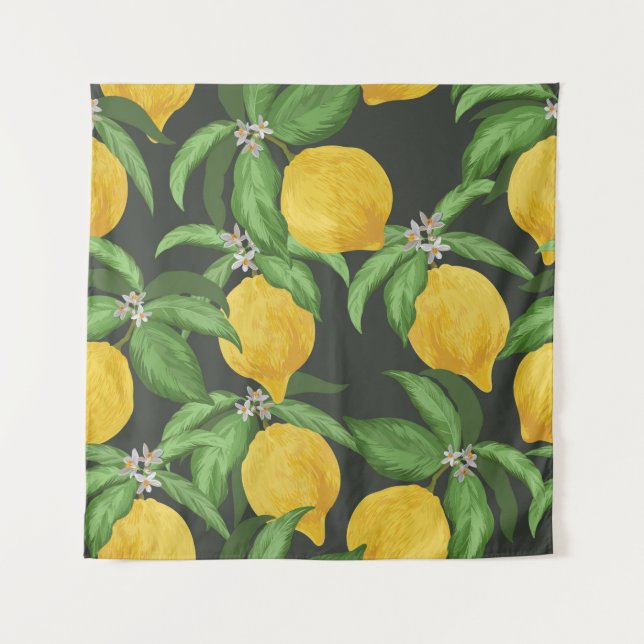 Lemon seamless vintage pattern. Tropical fruit bac Tapestry (Front)