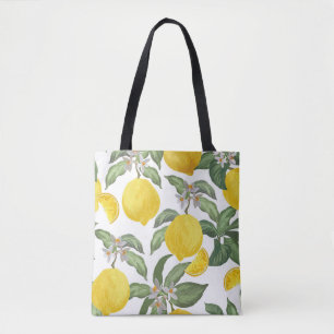 Lemon seamless vintage pattern. Tropical fruit bac Tote Bag