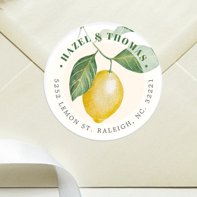Lemon Season Wedding | Address Classic Round Sticker (Creator Uploaded)
