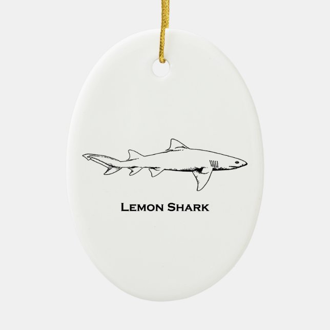 Lemon Shark Illustration Ceramic Tree Decoration (Front)