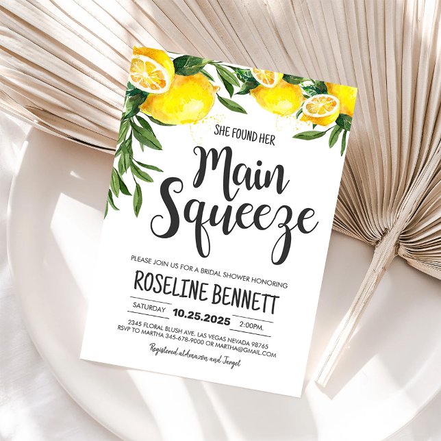 Lemon She Found Her Main Squeeze Bridal Invitatio Invitation (Creator Uploaded)