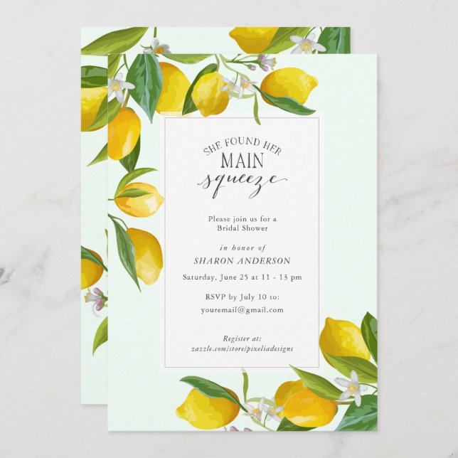 Lemon She found her main squeeze Bridal Shower  In Invitation (Front/Back)