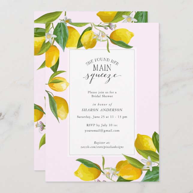 Lemon She found her main squeeze Bridal Shower Inv Invitation (Front/Back)