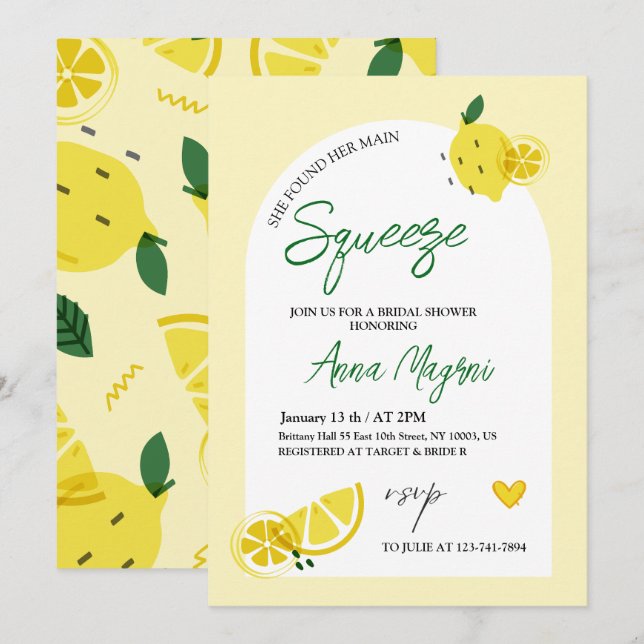 Lemon She Found Her Main Squeeze Bridal Shower  Invitation (Front/Back)