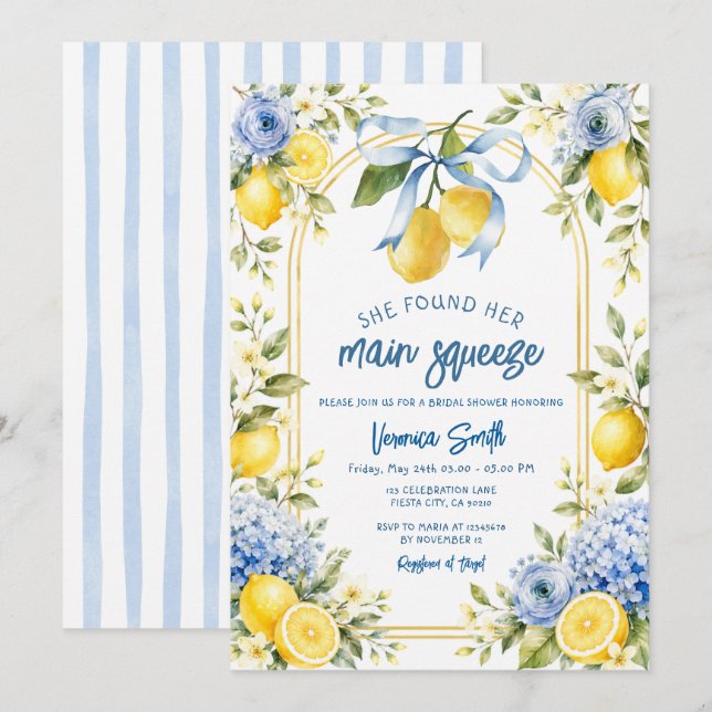 Lemon She Found Her Main Squeeze Bridal Shower Invitation (Front/Back)