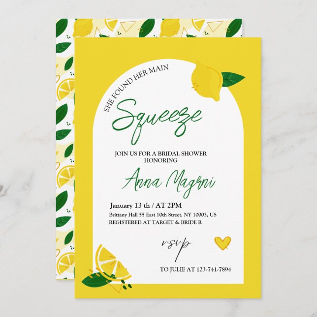 Lemon She Found Her Main Squeeze Bridal Shower  Invitation (Front/Back)