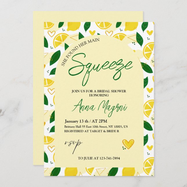 Lemon She Found Her Main Squeeze Bridal Shower  Invitation (Front/Back)