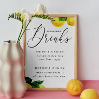 Lemon Signature Drinks Sign | Citrus Wedding Bar