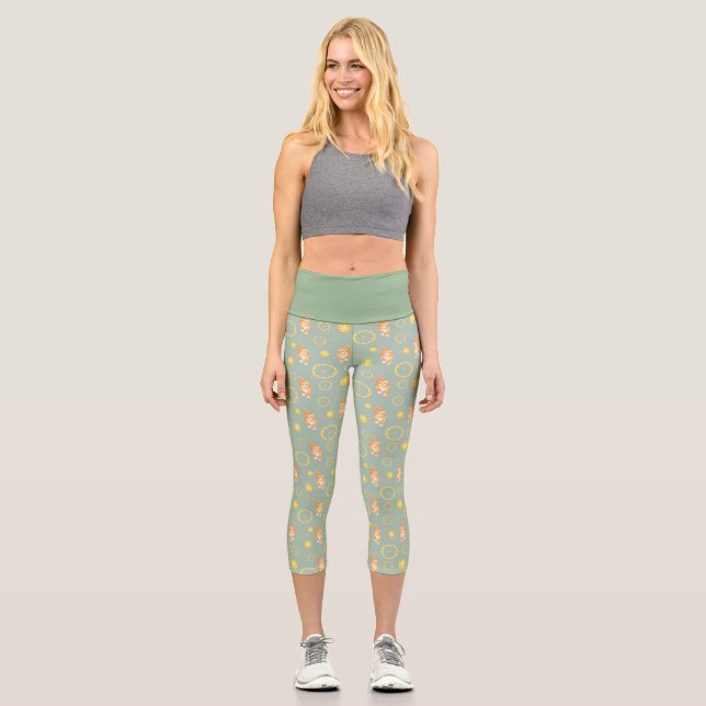 lemon slice and cat pattern capri leggings (Front)