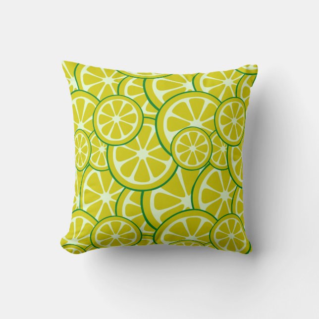 Lemon Slice Citric Fruit Art Yellow Lime Citrus Cushion (Front)