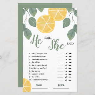 Lemon Slice He said She said Bridal Game