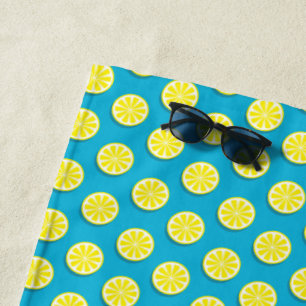 Lemon Slice Pattern on Blue Beach Towel