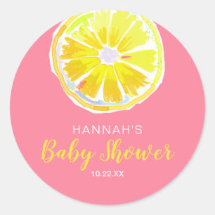 Lemon Slice Watercolor Pink Baby Shower Classic Round Sticker