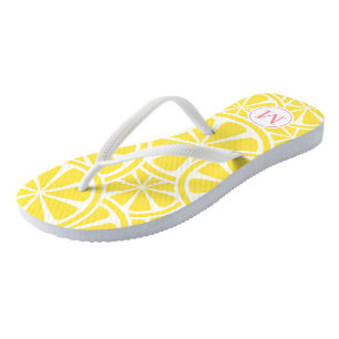 Lemon Slices Monogram Yellow and Pink Flip Flops
