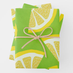 Lemon Slices on Lime Green Background Wrapping Paper Sheet