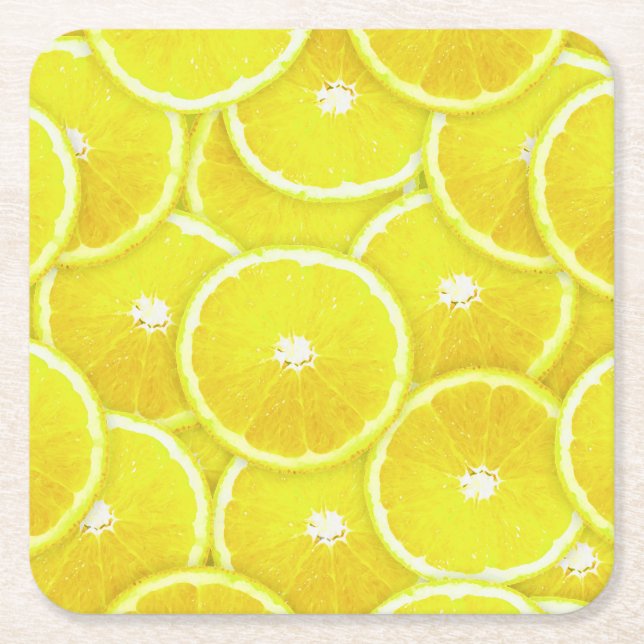 Lemon slices square paper coaster (Front)