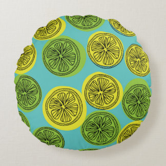 Lemon slices vintage illustration. round cushion