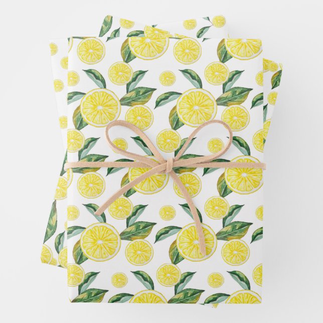 Lemon Slices Watercolor Art Wrapping Paper Sheet (In situ)
