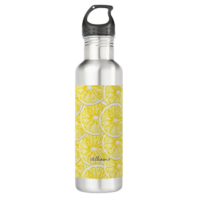 Lemon Slices Watercolor Pattern 710 Ml Water Bottle (Front)