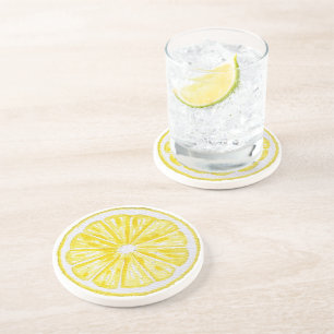 Lemon Slices Watercolor Pattern Coaster