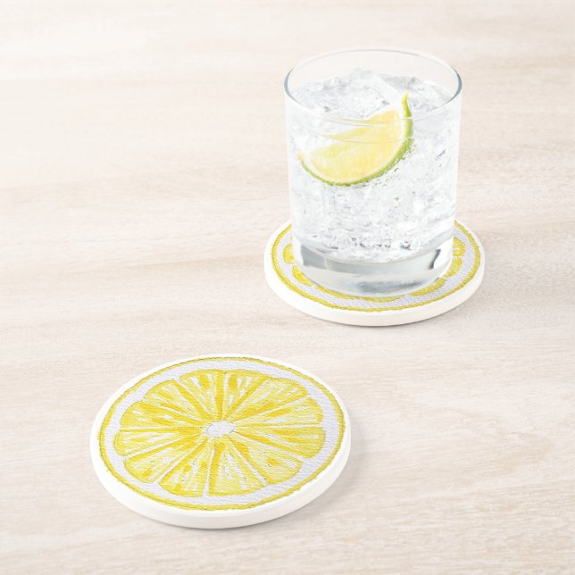 Lemon Slices Watercolor Pattern Coaster (Side)