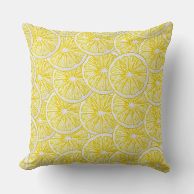 Lemon Slices Watercolor Pattern Cushion (Front)