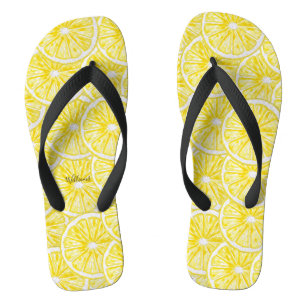 Lemon Slices Watercolor Pattern Jandals