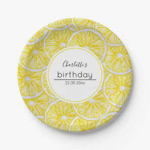 Lemon Slices Watercolor Pattern Paper Plate