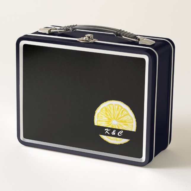 Lemon Slices Watercolor Personalised Metal Lunch Box (Front)