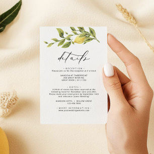 Lemon Sorrento Amalfi Calligraphy Wedding Details Enclosure Card