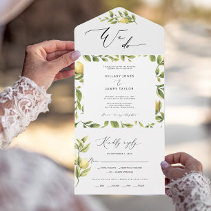Lemon Sorrento Amalfi Coast Calligraphy Wedding All In One Invitation