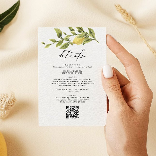 Lemon Sorrento Amalfi QR Code Wedding Details Enclosure Card (Creator Uploaded)