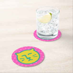 Lemon Spicy Cat Round Paper Coaster