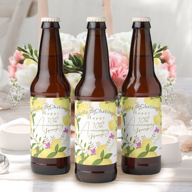 Lemon Squeeze  Beer Bottle Label (10th Wedding Anniversary Lemon Squeeze Beer Label)
