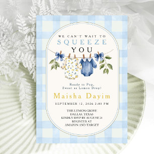 Lemon Squeeze Blue Gingham Boy Baby Shower  Invitation