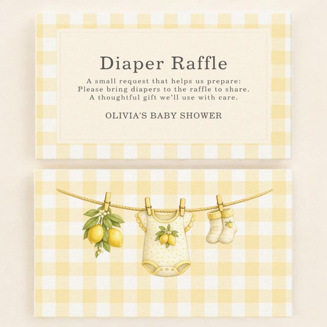 Lemon Squeeze Gingham Diaper Raffle Baby Shower Enclosure Card (Creator Uploaded)