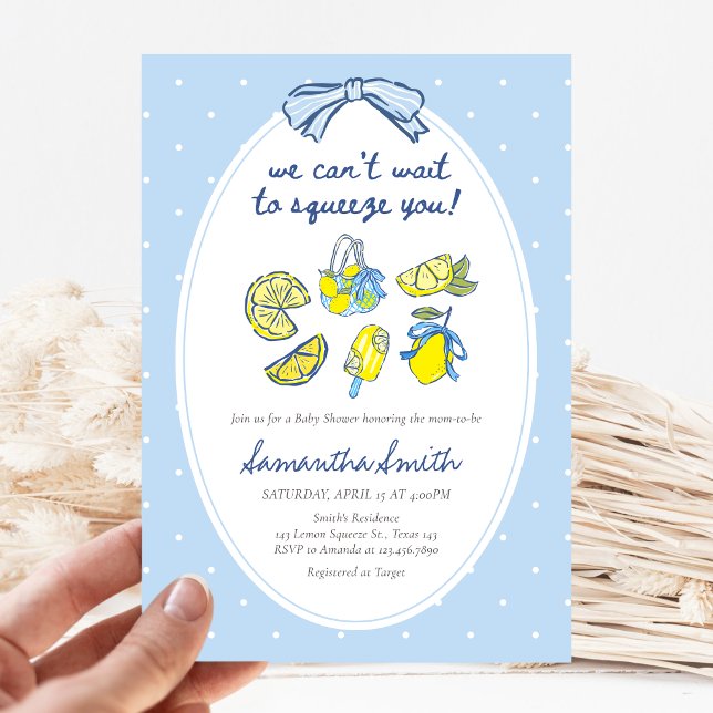 Lemon Squeeze You Baby Shower Invitation (We can't wait to Squeeze you Lemon Baby Shower Invitation)
