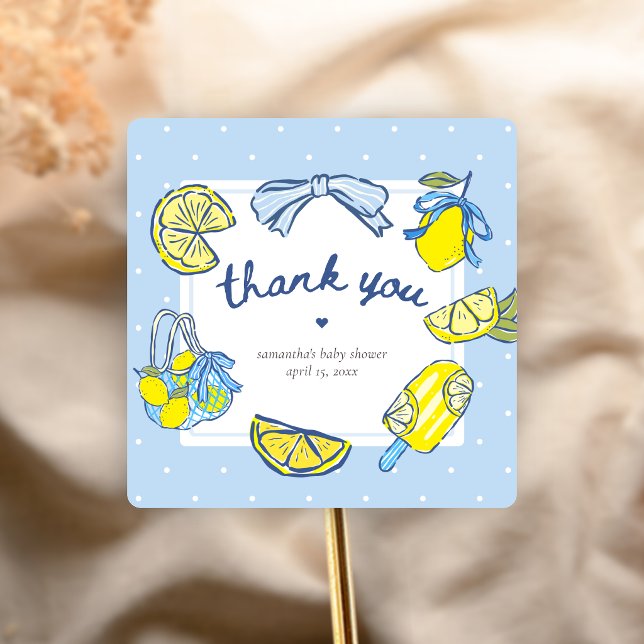 Lemon Squeeze You Baby Shower Square Sticker (We can't wait to Squeeze you Lemon Baby Shower Sticker)