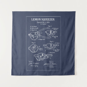 Lemon Squeezer blueprint Patent Sketch Tapestry