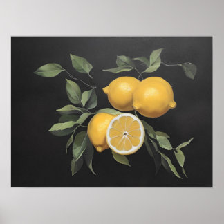 Lemon still life painting - vintage art poster