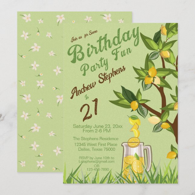 Lemon Summer Birthday Invitation (Front/Back)