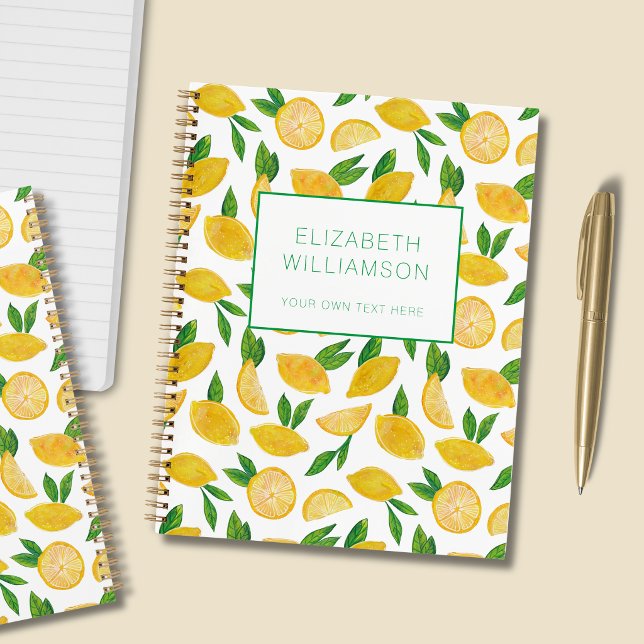 Lemon summer citrus fruit pattern notebook (Citrus lemon summer fruit pattern notebook - personalize with your own text)
