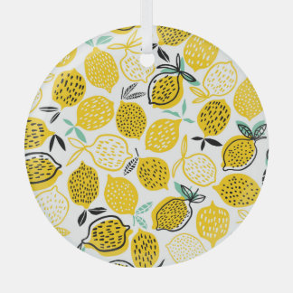 Lemon Summer Design Vintage Illustration Glass Tree Decoration