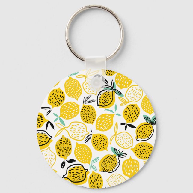 Lemon Summer Design Vintage Illustration Key Ring (Front)