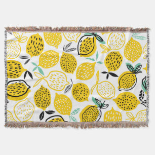 Lemon Summer Design Vintage Illustration Throw Blanket