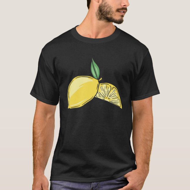 Lemon Summer Fruit with Green Leaves Vegan Vegetar T-Shirt (Front)