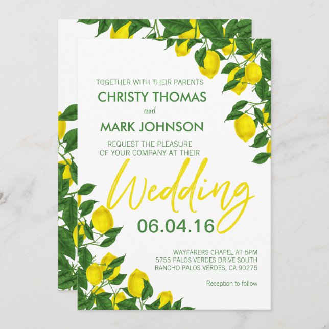 Lemon Summer Modern Yellow Wedding Invitation (Front/Back)