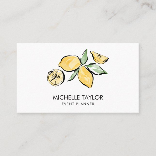 Lemon Summer Tropical Citrus Modern Girly Event Business Card (Front)