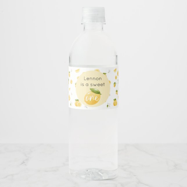 Lemon Sweet One 1st Birthday Water Bottle Label (Front)