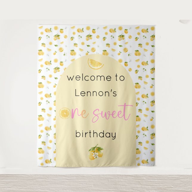 Lemon Sweet One Birthday Backdrop Tapestry (Front)
